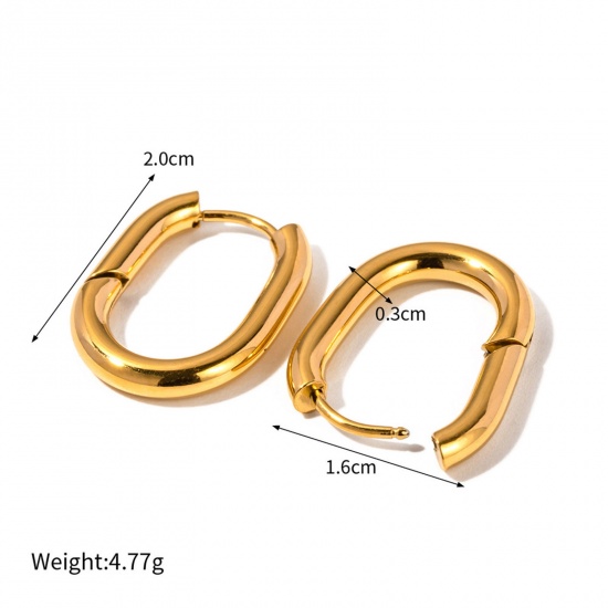 Picture of 1 Pair Vacuum Plating Simple & Casual Simple 18K Real Gold Plated 304 Stainless Steel Oval Hoop Earrings For Women Party 2cm x 1.6cm