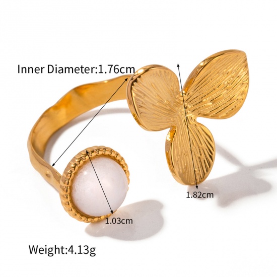 Picture of Eco-friendly Vacuum Plating Stylish Retro 18K Real Gold Plated 304 Stainless Steel & Stone Open Round Flower Rings For Women Anniversary 17mm(US Size 6.5), 1 Piece