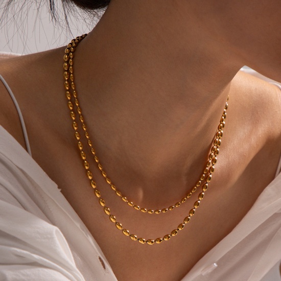 Picture of Eco-friendly Vacuum Plating Simple & Casual Hip-Hop 18K Real Gold Plated 304 Stainless Steel Ball Chain Multilayer Layered Necklace Unisex Party 41cm-44cm long, 1 Piece