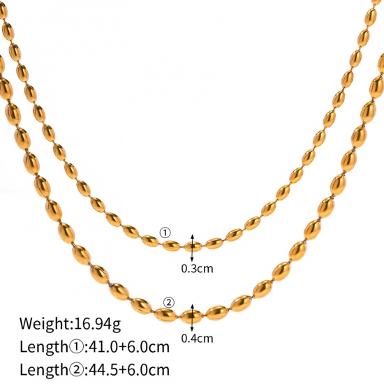 Picture of Eco-friendly Vacuum Plating Simple & Casual Hip-Hop 18K Real Gold Plated 304 Stainless Steel Ball Chain Multilayer Layered Necklace Unisex Party 41cm-44cm long, 1 Piece