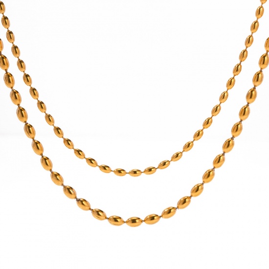 Picture of Eco-friendly Vacuum Plating Simple & Casual Hip-Hop 18K Real Gold Plated 304 Stainless Steel Ball Chain Multilayer Layered Necklace Unisex Party 41cm-44cm long, 1 Piece