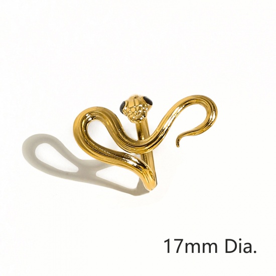 Picture of Eco-friendly Vacuum Plating Stylish Retro 18K Real Gold Plated 304 Stainless Steel Open Snake Animal Rings For Women Birthday 17mm(US Size 6.5), 1 Piece