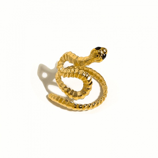 Picture of Eco-friendly Vacuum Plating Stylish Retro 18K Real Gold Plated 304 Stainless Steel Open Snake Animal Rings For Women Birthday 17mm(US Size 6.5), 1 Piece