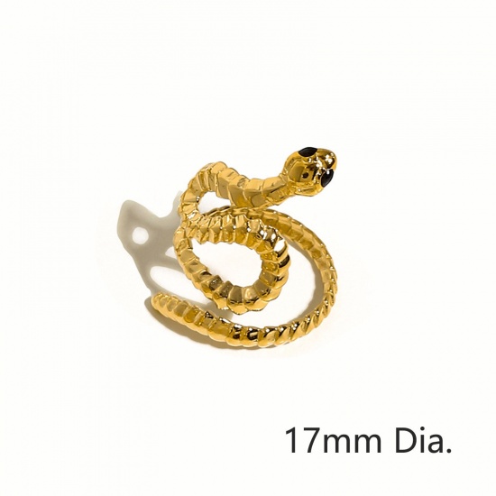 Picture of Eco-friendly Vacuum Plating Stylish Retro 18K Real Gold Plated 304 Stainless Steel Open Snake Animal Rings For Women Birthday 17mm(US Size 6.5), 1 Piece