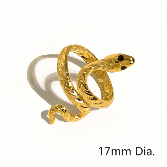 Picture of Eco-friendly Vacuum Plating Stylish Retro 18K Real Gold Plated 304 Stainless Steel Open Snake Animal Rings For Women Birthday 17mm(US Size 6.5), 1 Piece