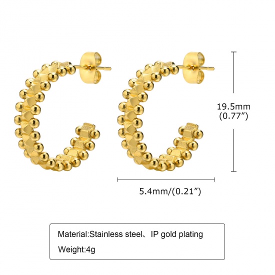 Picture of Eco-friendly Vacuum Plating Minimalist Stylish 18K Real Gold Plated 304 Stainless Steel C Shape Gear Hoop Earrings For Women Party 2cm, 1 Pair