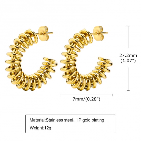 Picture of Eco-friendly Vacuum Plating Minimalist Stylish 18K Real Gold Plated 304 Stainless Steel C Shape Circle Ring Hoop Earrings For Women Party 2.7cm, 1 Pair