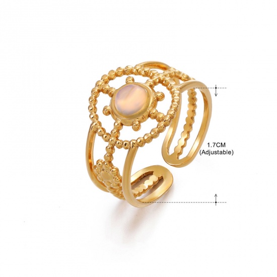 Picture of Eco-friendly Vacuum Plating Natural Pastoral Boho Chic Bohemia 18K Gold Plated 304 Stainless Steel & Stone Open Sunflower Hollow Rings For Women Party 17mm(US Size 6.5), 1 Piece