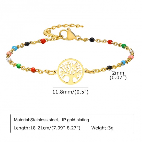 Picture of Eco-friendly Simple & Casual Simple 18K Gold Color 304 Stainless Steel Link Cable Chain Tree Of Life Bracelets For Women Party 18cm-21cm long, 1 Piece