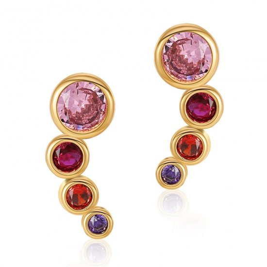 Bild von Umweltfreundliche Vakuumbeschichtung Exquisit Retro 18K Echtgold plattiert Messing & Kubisch Zirkonia Kurve Rund Ohrring Ohrstecker Für Frauen Geburtstag 1,5cm x 0,5cm, 1 Paar