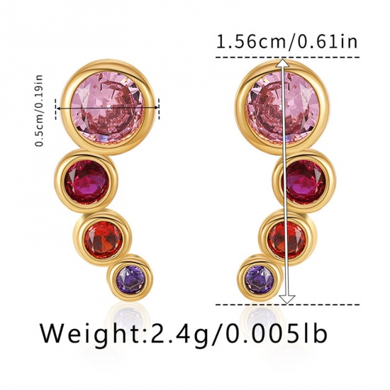 Bild von Umweltfreundliche Vakuumbeschichtung Exquisit Retro 18K Echtgold plattiert Messing & Kubisch Zirkonia Kurve Rund Ohrring Ohrstecker Für Frauen Geburtstag 1,5cm x 0,5cm, 1 Paar