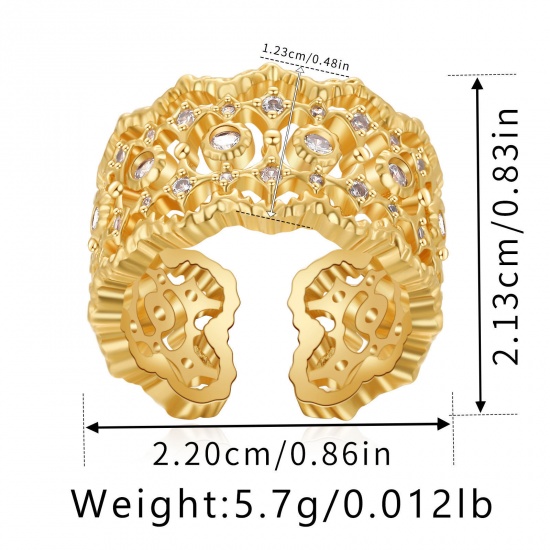 Picture of Eco-friendly Vacuum Plating Sweet & Cute Stylish 18K Real Gold Plated Brass & Cubic Zirconia Open Adjustable Rings For Women Party 22mm(US Size 12.75), 1 Piece