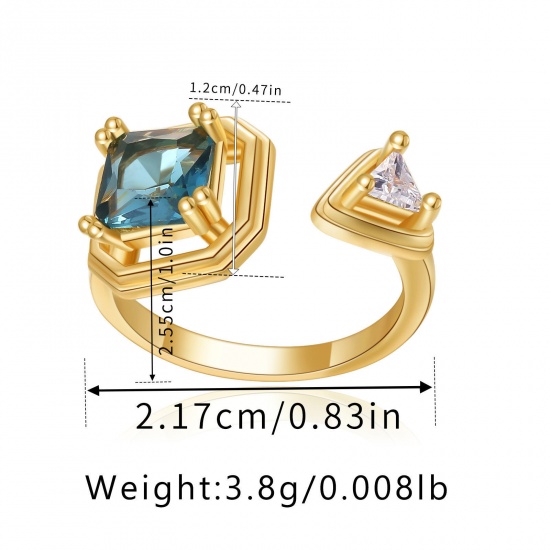 Picture of Eco-friendly Vacuum Plating Sweet & Cute Stylish 18K Real Gold Plated Brass & Cubic Zirconia Open Adjustable Rhombus Triangle Rings For Women Party 21mm(US Size 11.5), 1 Piece