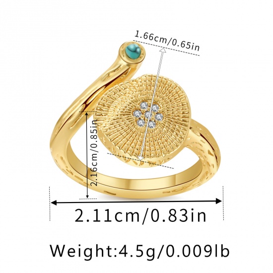 Picture of Eco-friendly Vacuum Plating Sweet & Cute Stylish 18K Real Gold Plated Brass & Cubic Zirconia Open Adjustable Disc Weave Textured Rings For Women Party 21mm(US Size 11.5), 1 Piece