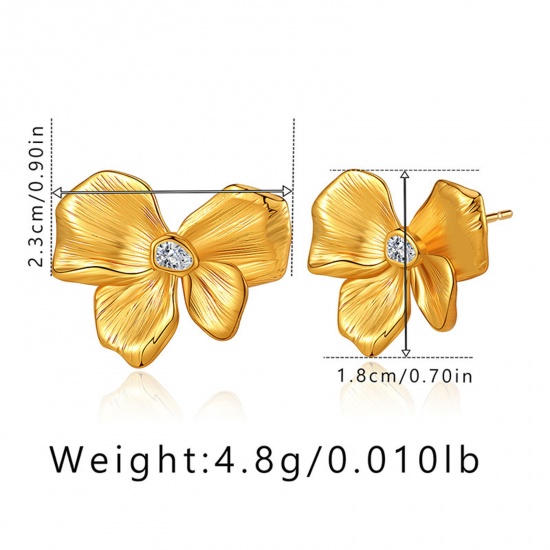 Immagine di Placcatura Sottovuoto Ecologica Dolce & Carino Retrò 18K Vero Oro Placcato Ottone & Zircone Cubico Farfalla Fiore Orecchini a Perno Per Donne Festa 2.3cm x 1.8cm, 1 Paio