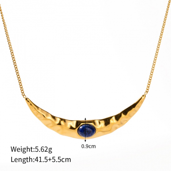 Picture of 1 Piece Eco-friendly Vacuum Plating Bohemia Boho Ethnic 18K Real Gold Plated 304 Stainless Steel & Stone Link Cable Chain Half Moon Oval Pendant Necklace Unisex Party 41cm(16 1/8") long