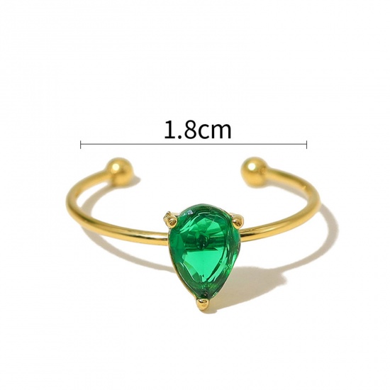 Immagine di 1 Pz Placcatura Sottovuoto Ecologica Squisito Elegante 18K Oro riempito 304 Acciaio Inossidabile & Zircone Cubico Aperto Goccia Anello Per Donne Anniversario 18mm (taglia di US: 7.75)