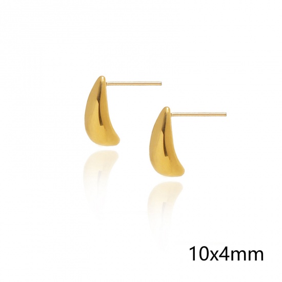 Picture of 1 Pair Eco-friendly Vacuum Plating Minimalist Ins Style 18K Real Gold Plated 316L Stainless Steel Rice Grain Drop Ear Post Stud Earrings For Women Coming-of-age Gift 10mm x 4mm