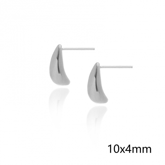 Picture of 1 Pair Eco-friendly Vacuum Plating Minimalist Ins Style Real Platinum Plated 316L Stainless Steel Rice Grain Drop Ear Post Stud Earrings For Women Coming-of-age Gift 10mm x 4mm