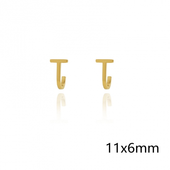 Immagine di 1 Paio Placcatura Sottovuoto Ecologica Semplice & Casual Stile Ins 18K Vero Oro Placcato 316L Acciaio inossidabile Forma di T Orecchini a Perno Unisex Regalo per la Maggiore Età 11mm x 6mm