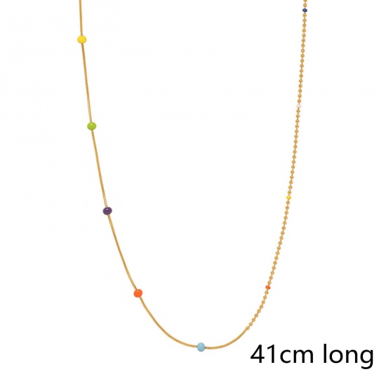 Picture of 1 Piece Eco-friendly Vacuum Plating Simple & Casual Boho Chic Bohemia 18K Real Gold Plated 304 Stainless Steel Ball Chain Splicing Necklace For Women 41cm(16 1/8") long