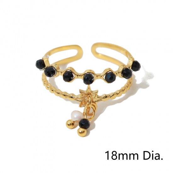 Picture of 1 Piece Eco-friendly Vacuum Plating Natural Pastoral Boho Chic Bohemia 18K Real Gold Plated 304 Stainless Steel & Stone Open Tassel Star Rings For Women Party 18mm(US Size 7.75)