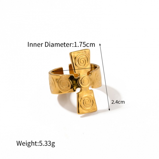 Picture of 1 Piece Eco-friendly Vacuum Plating Stylish Retro 18K Real Gold Plated 304 Stainless Steel Open Cross Spiral Rings Unisex Party 17mm(US Size 6.5)