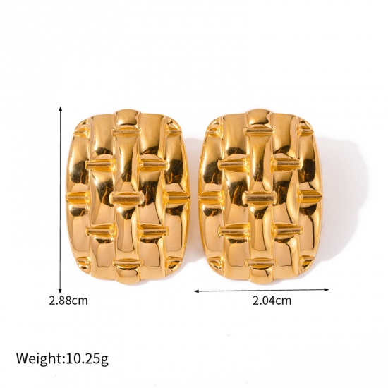 Picture of 1 Pair Eco-friendly Vacuum Plating Simple & Casual Retro 18K Real Gold Plated 304 Stainless Steel Grid Checker Ear Post Stud Earrings For Women Party 2.9cm x 2cm