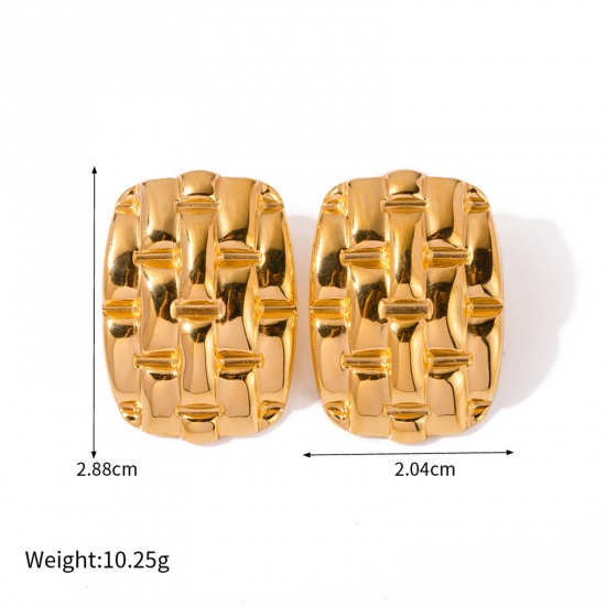 Immagine di 1 Paio Placcatura Sottovuoto Ecologica Semplice & Casual Retrò 18K Oro riempito 304 Acciaio Inossidabile Ingraticciato Orecchini a Perno Per Donne Festa 2.9cm x 2cm