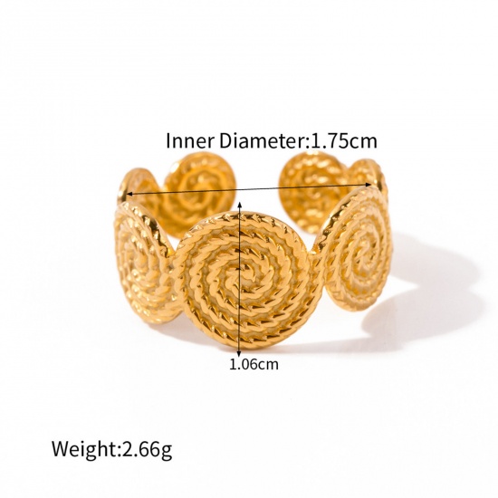 Picture of 1 Piece Eco-friendly Vacuum Plating Ethnic Style Stylish 18K Real Gold Plated 304 Stainless Steel Open Round Spiral Rings Unisex Party 17mm(US Size 6.5)