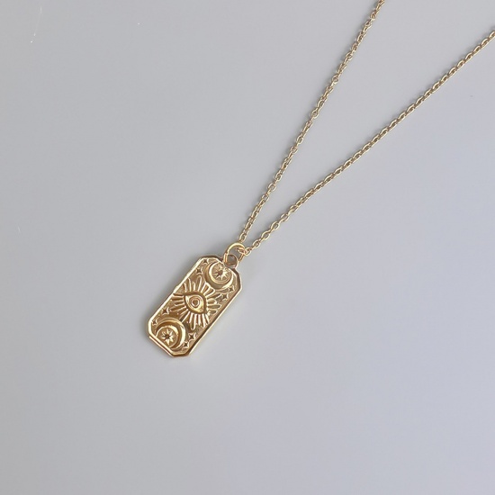 Picture of 1 Piece Eco-friendly Vacuum Plating Retro Religious 18K Gold Plated 304 Stainless Steel Link Cable Chain Rectangle Sun & Moon Pendant Necklace Unisex Party 40cm(15 6/8") long