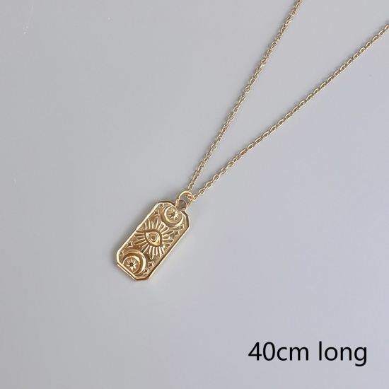 Picture of 1 Piece Eco-friendly Vacuum Plating Retro Religious 18K Gold Plated 304 Stainless Steel Link Cable Chain Rectangle Sun & Moon Pendant Necklace Unisex Party 40cm(15 6/8") long