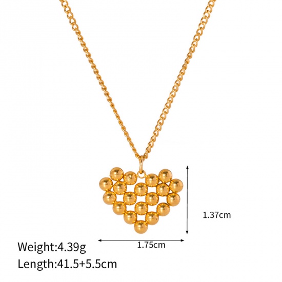 Picture of 1 Piece Eco-friendly Vacuum Plating Stylish Retro 18K Real Gold Plated 304 Stainless Steel Link Cable Chain Heart Pendant Necklace For Women Party 41cm(16 1/8") long