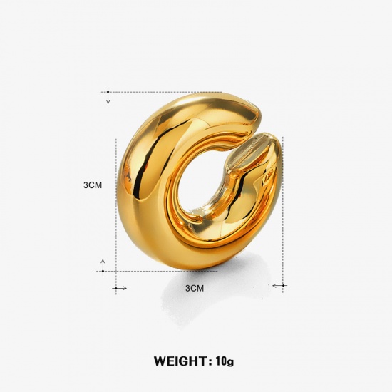 Picture of 1 Piece Eco-friendly Vacuum Plating Simple & Casual Hip-Hop 18K Real Gold Plated 304 Stainless Steel C Shape Hollow Non Piercing Clip-on Earrings Unisex Party 3cm x 3cm