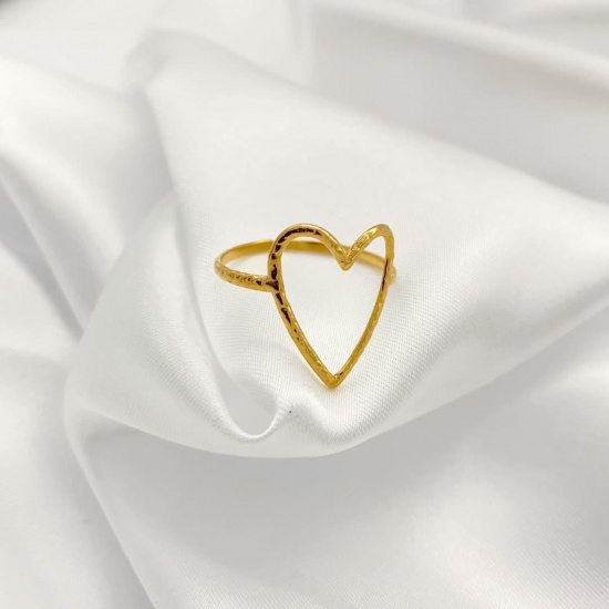Picture of 1 Piece Vacuum Plating Simple & Casual Simple 18K Gold Plated 304 Stainless Steel Open Heart Rings For Women Party 17mm(US Size 6.5)
