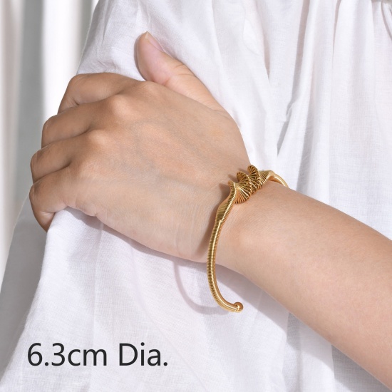 Picture of 1 Piece Eco-friendly Vacuum Plating Stylish Simple 18K Real Gold Plated 304 Stainless Steel Spiral Open Cuff Bangles Bracelets For Women Party 6.3cm Dia.