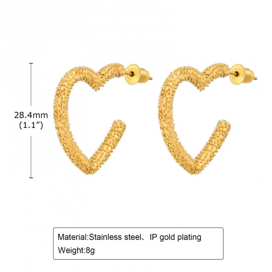 Picture of 1 Pair Eco-friendly Vacuum Plating Stylish Retro 18K Real Gold Plated 304 Stainless Steel Heart Dot Hoop Earrings For Women Party 2.8cm