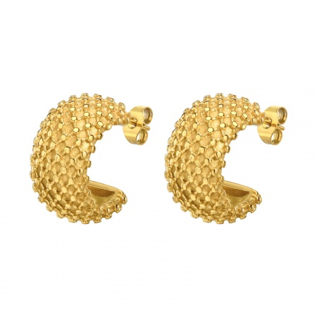 1 Pair Eco-friendly Vacuum Plating Simple & Casual Retro 18K Real Gold Plated 304 Stainless Steel C Shape Weave Textured Ear Post Stud Earrings For Women Party 2.1cm x 1.1cm