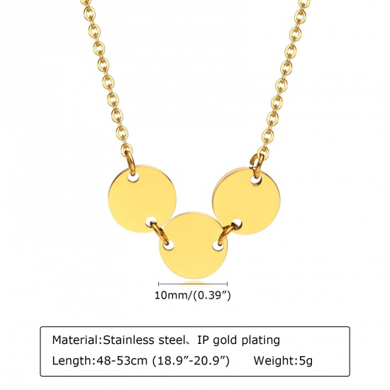 Picture of 1 Piece Eco-friendly Vacuum Plating Simple & Casual Stylish 18K Real Gold Plated 304 Stainless Steel Link Cable Chain Round Pendant Necklace For Women Party 48cm(18 7/8") long