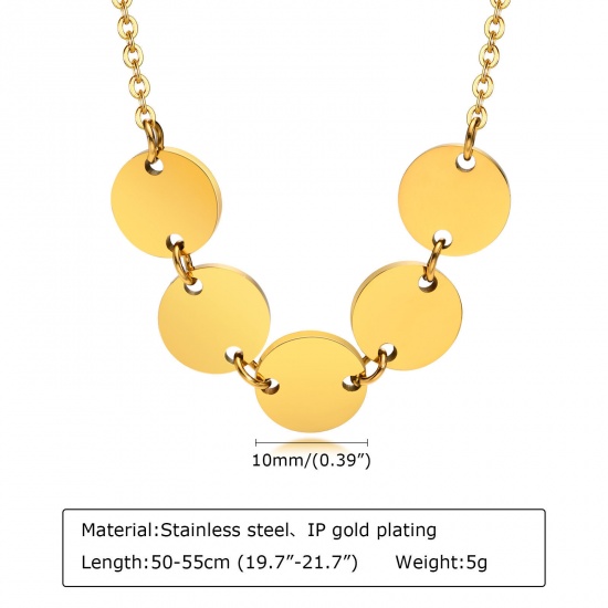Picture of 1 Piece Eco-friendly Vacuum Plating Simple & Casual Stylish 18K Real Gold Plated 304 Stainless Steel Link Cable Chain Round Pendant Necklace For Women Party 50cm(19 5/8") long