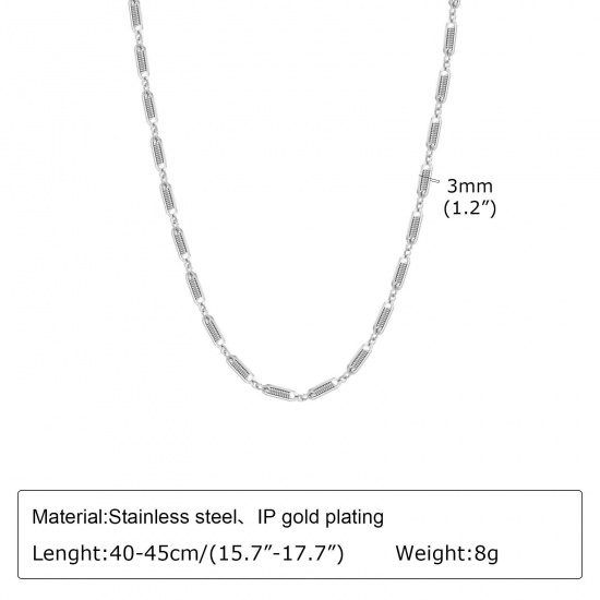 Picture of 1 Piece Eco-friendly Vacuum Plating Exquisite Simple Real Platinum Plated 304 Stainless Steel Link Chain Circle Ring Necklace For Women Party 40cm(15 6/8") long