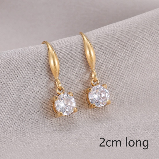 Picture of 1 Pair Eco-friendly Vacuum Plating Exquisite Simple 14K Real Gold Plated 304 Stainless Steel & Rhinestone Round Earrings For Women Birthday 2cm