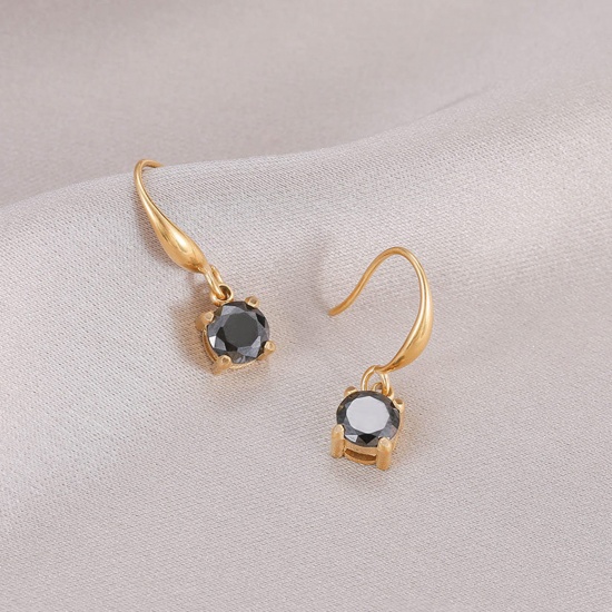 Picture of 1 Pair Eco-friendly Vacuum Plating Exquisite Simple 14K Real Gold Plated 304 Stainless Steel & Rhinestone Round Earrings For Women Birthday 2cm