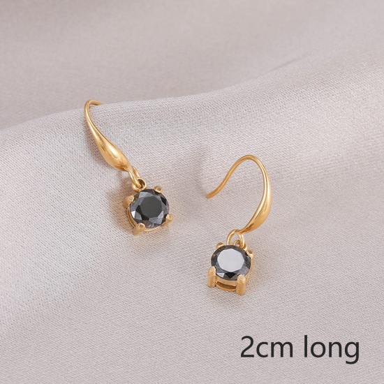 Picture of 1 Pair Eco-friendly Vacuum Plating Exquisite Simple 14K Real Gold Plated 304 Stainless Steel & Rhinestone Round Earrings For Women Birthday 2cm