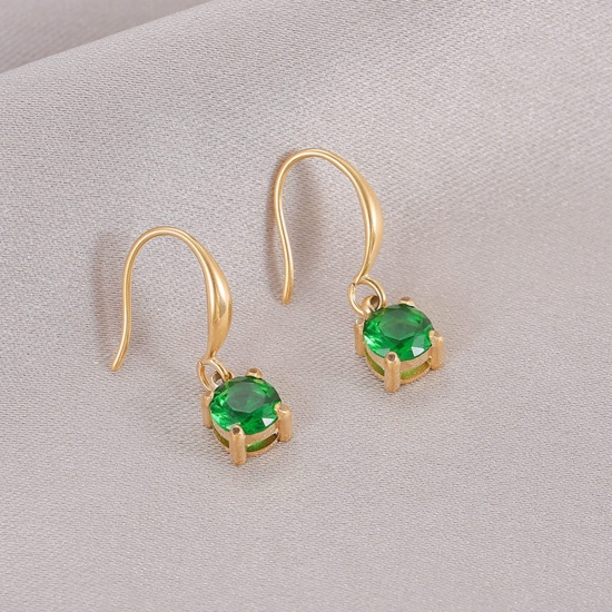 Picture of 1 Pair Eco-friendly Vacuum Plating Exquisite Simple 14K Real Gold Plated 304 Stainless Steel & Rhinestone Round Earrings For Women Birthday 2cm