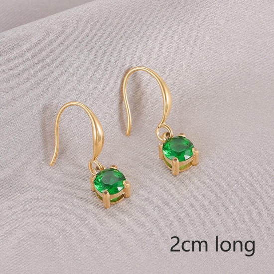 Picture of 1 Pair Eco-friendly Vacuum Plating Exquisite Simple 14K Real Gold Plated 304 Stainless Steel & Rhinestone Round Earrings For Women Birthday 2cm
