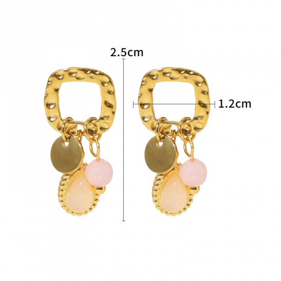 Picture of 1 Pair Eco-friendly Vacuum Plating Retro Hammered 18K Real Gold Plated 304 Stainless Steel Oval Earrings For Women Party 2.5cm x 1.2cm