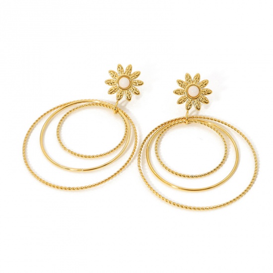 Immagine di 1 Paio Placcatura Sottovuoto Ecologica Elegante Stile Ins 18K Oro riempito 304 Acciaio Inossidabile Ovale Striscia Orecchino Per Donne Festa 5.5cm x 4cm