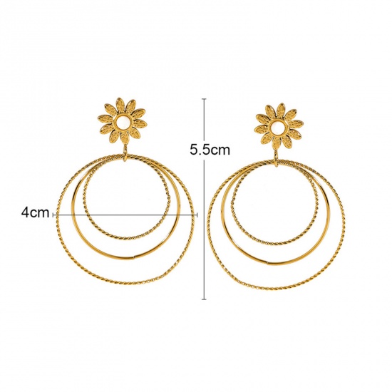 Picture of 1 Pair Eco-friendly Vacuum Plating Stylish Ins Style 18K Real Gold Plated 304 Stainless Steel Oval Streak Earrings For Women Party 5.5cm x 4cm