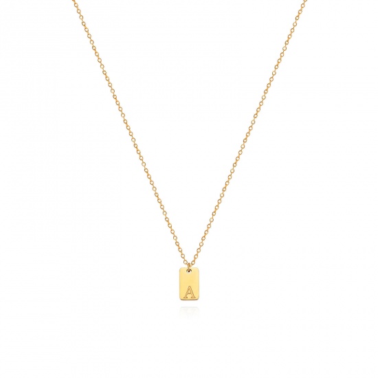 Picture of 1 Piece Vacuum Plating Simple & Casual Stylish 18K Gold Plated 304 Stainless Steel Link Cable Chain Rectangle Initial Alphabet/ Capital Letter Message " A " Pendant Necklace For Women Mother's Day 40cm(15 6/8") long